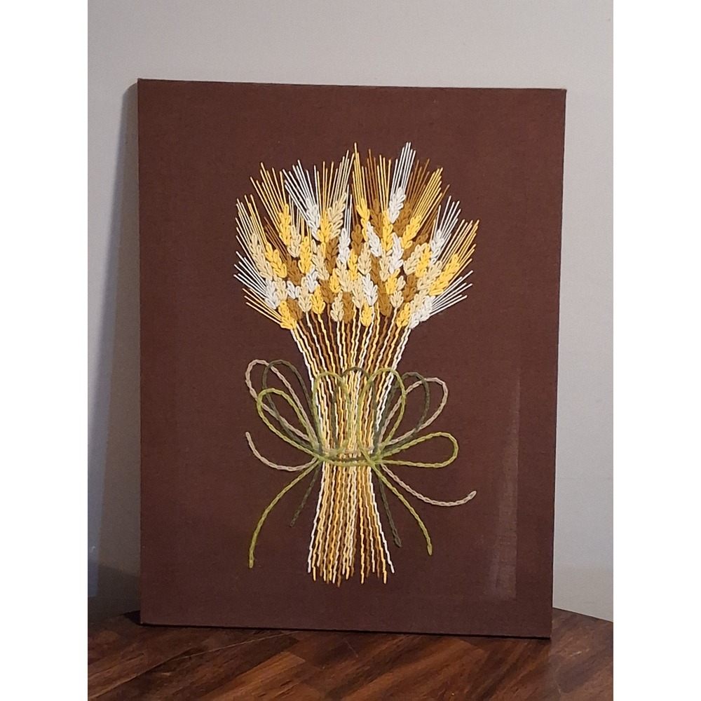 Vintage Crewe Paragon Shock O Wheat Embroidery Wall Art 1970's